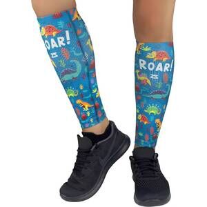 NEW ZENSAH print compression leg sleeves in dinosaurs/teal